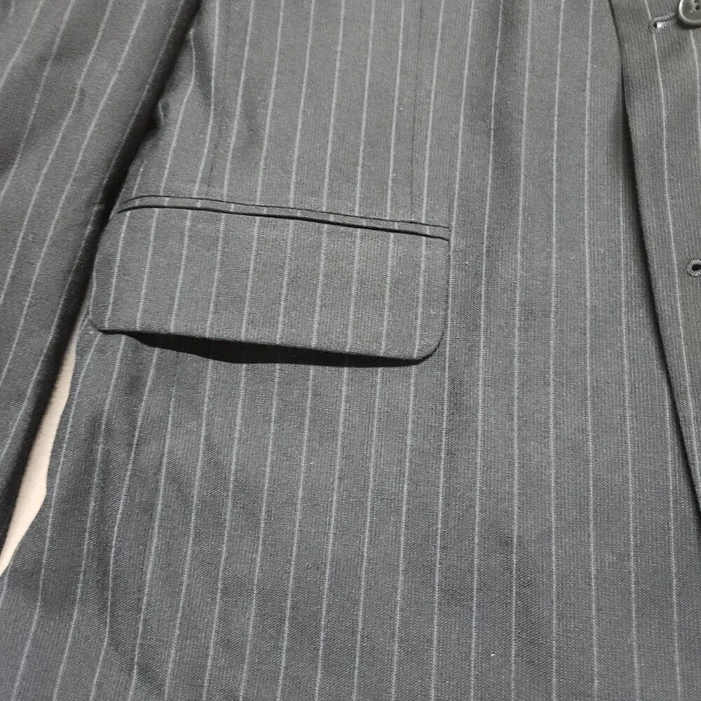 David Taylor 1963 Navy Stripe Suit Coat Mens 44 Short 55% Polyester 45% Wool